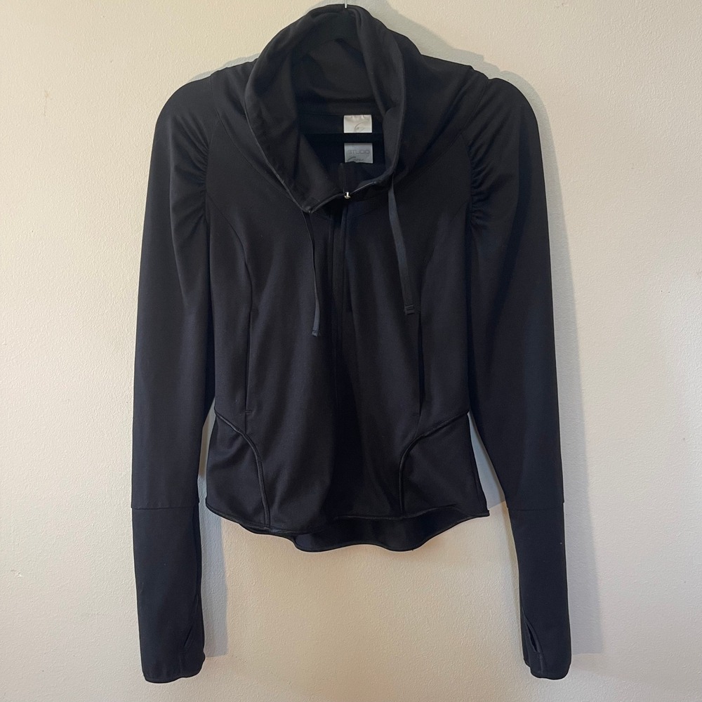 Studio by Capezio Full Zip Jacket Womens S‎ Black Excellent Ruched Thumbholes